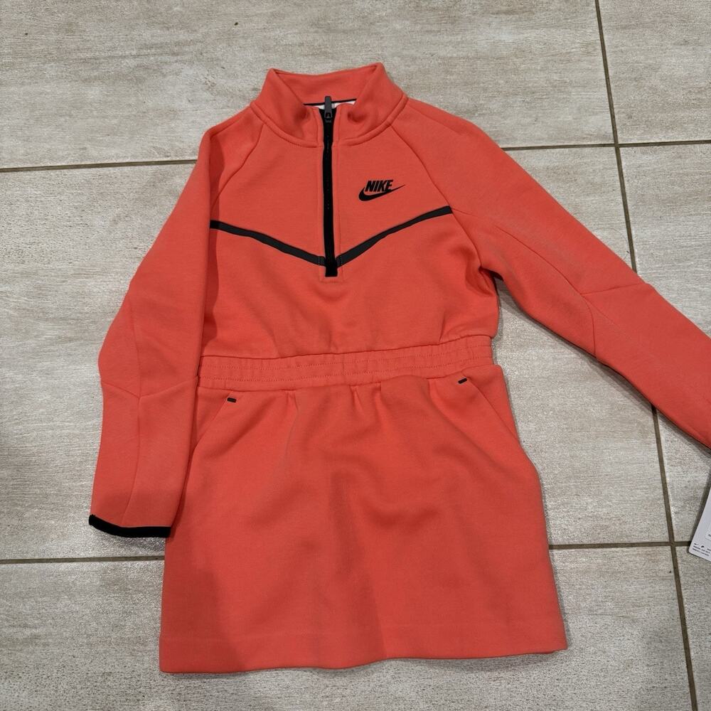 New Nike Tech Half Zip Long Sleeve Fleece Dress Red Girls Size 6X 36M883-N5L